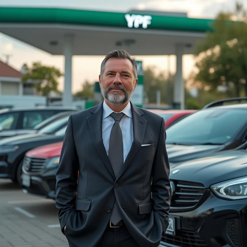 Empresario con flota de vehículos YPF