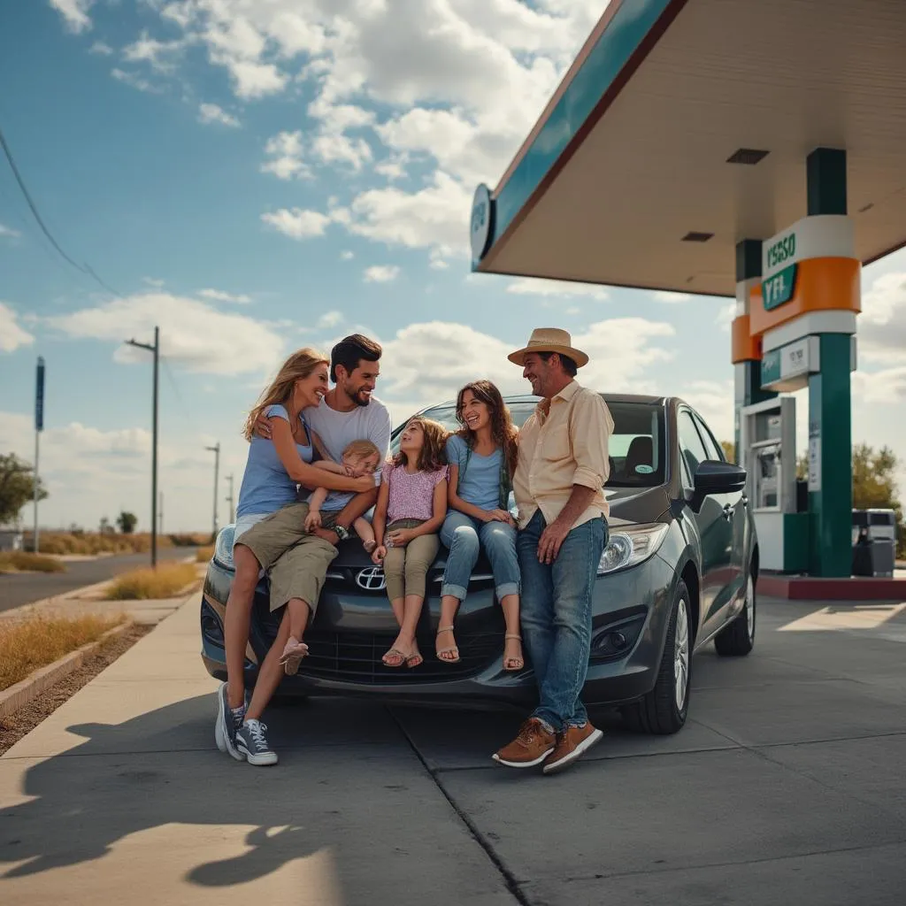 Familia cargando combustible en YPF